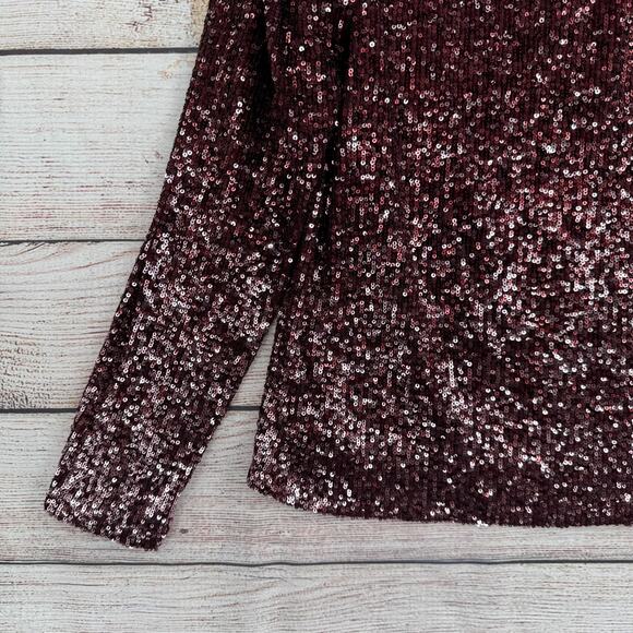 Cable & Gauge Sequined Keyhole Long Sleeve Blouse Womens Small Red Ombre NEW - Picture 5 of 12